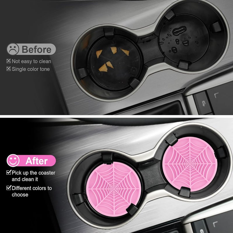alpmosn 4PCS Car Cupholder Spider Web Fashion Non-Slip Silicone Car Coasters for Cup Holders, Car Accessories for Men (Pink) - Image 5